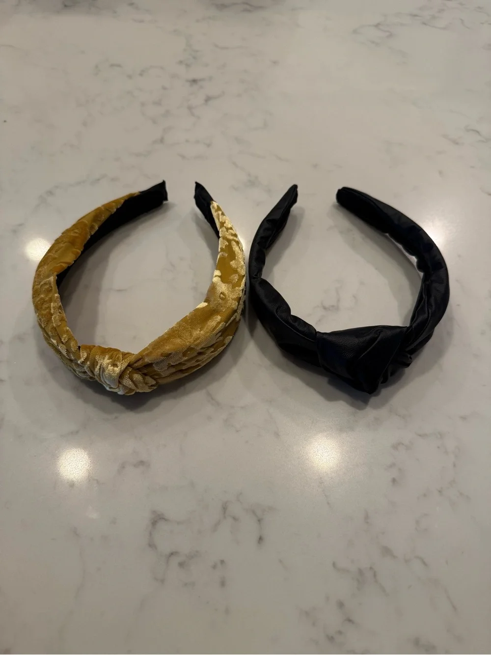 Gold Velvet & Black Leather Knot Headband Set